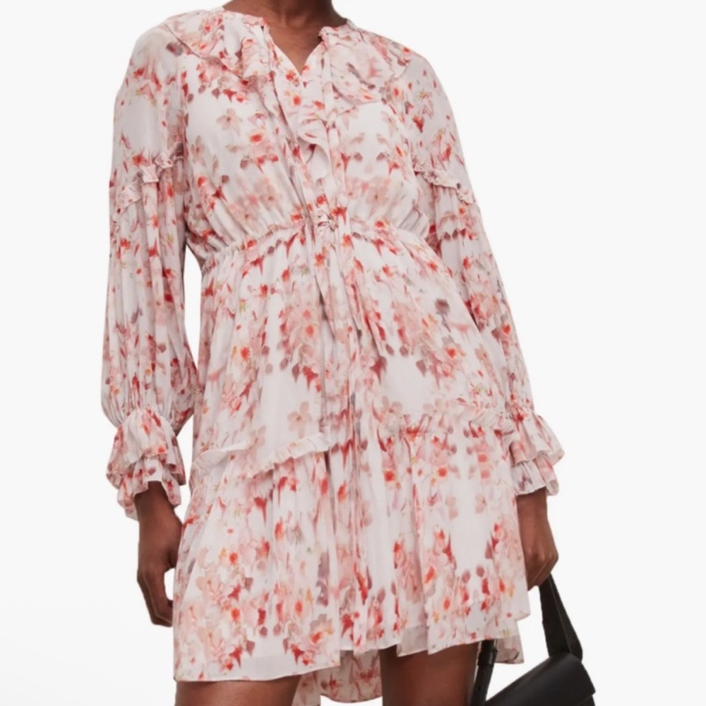 AllSaints Ava Momo Floral Long Sleeve Ruffle Dress Crinklesheer
Size: 2
